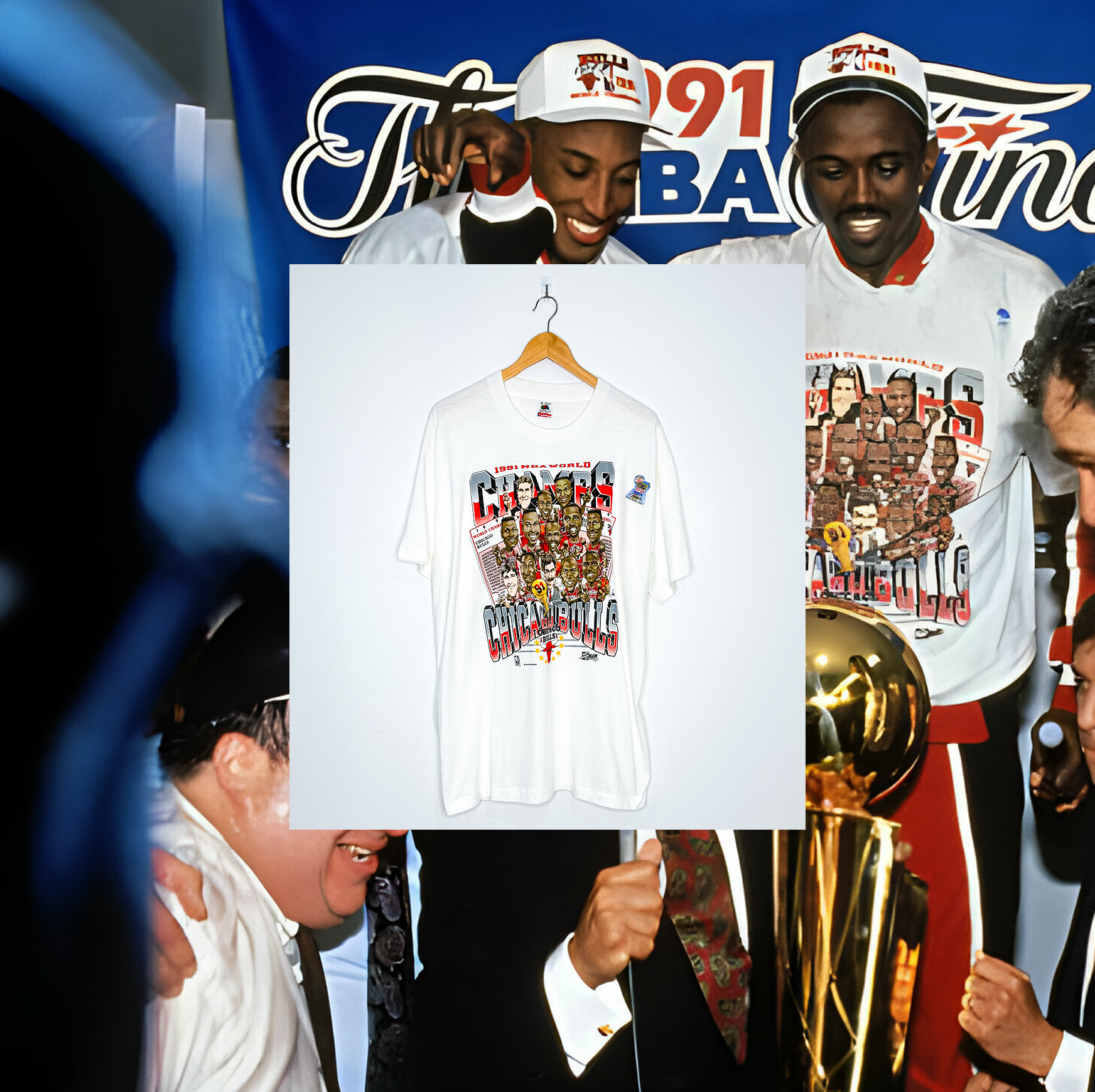 CHICAGO BULLS "1991 NBA World Champions" VINTAGE CARICATURE TEE (Deadstock)