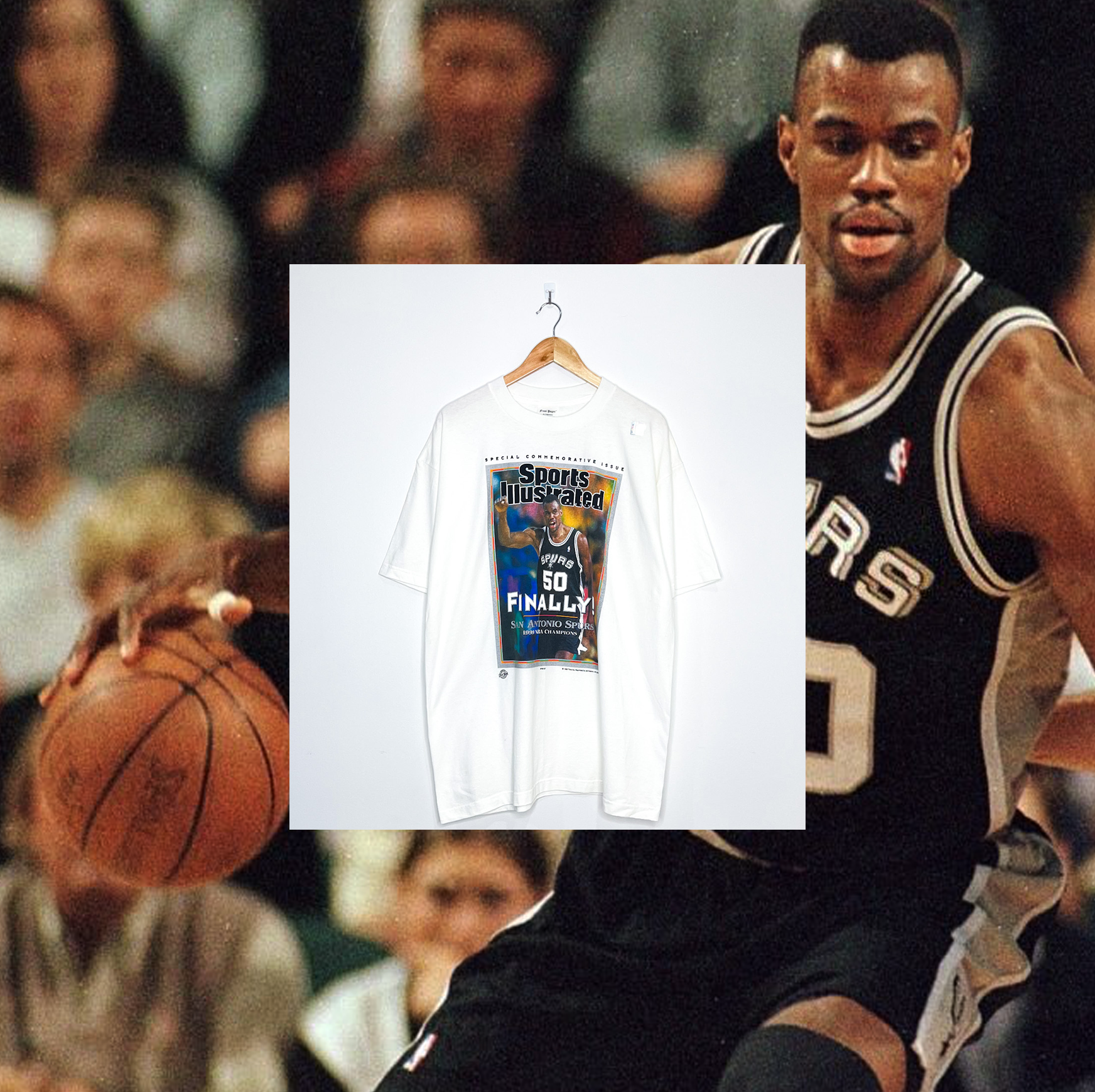 SAN ANTONIO SPURS "David Robinson Sports Illustrated" VINTAGE MAGAZINE TEE (Deadstock)