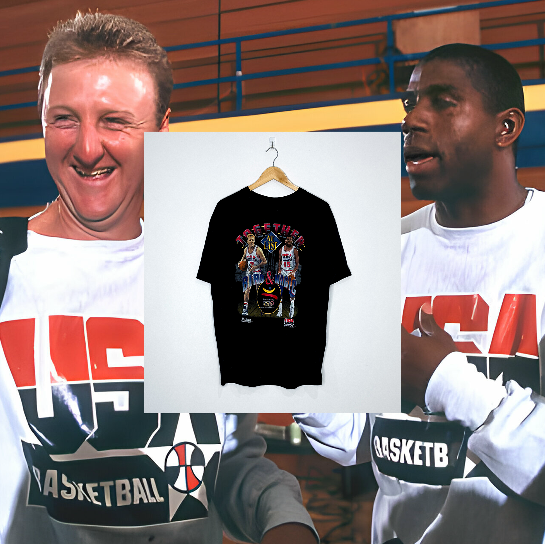 USA BASKETBALL "Magic & Larry Together at Last" VINTAGE PLAYER TEE