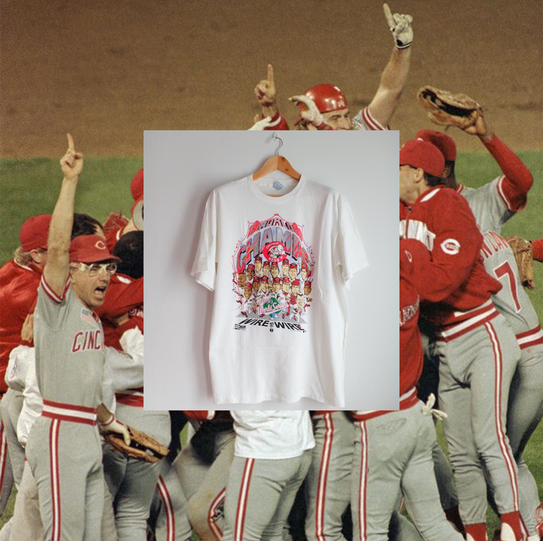 CINCINNATI REDS “Wire to Wire World Champs” CARICATURE TEE