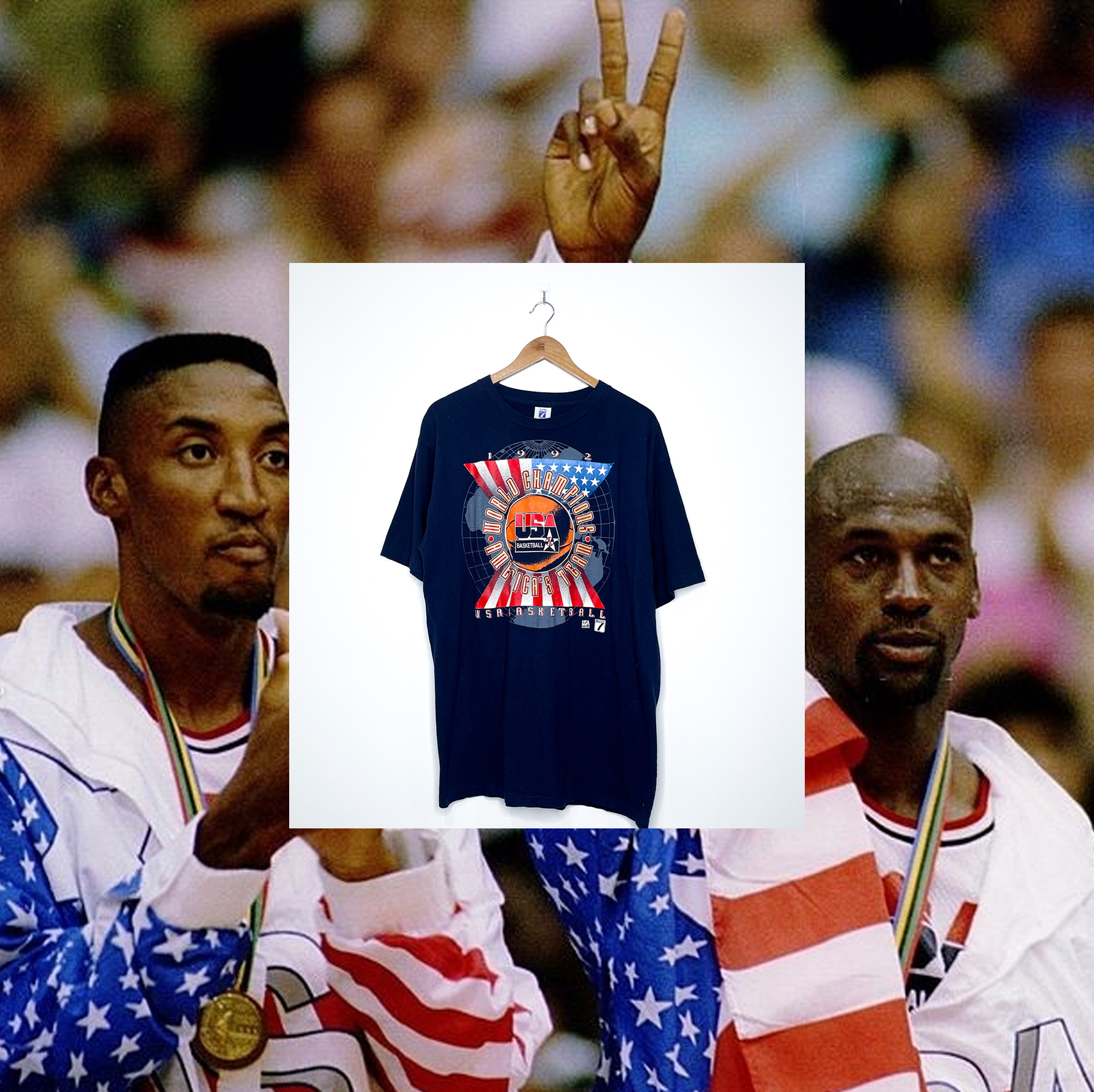 1992 USA BASKETBALL "America's Team. World Champions"  VINTAGE LOGO TEE