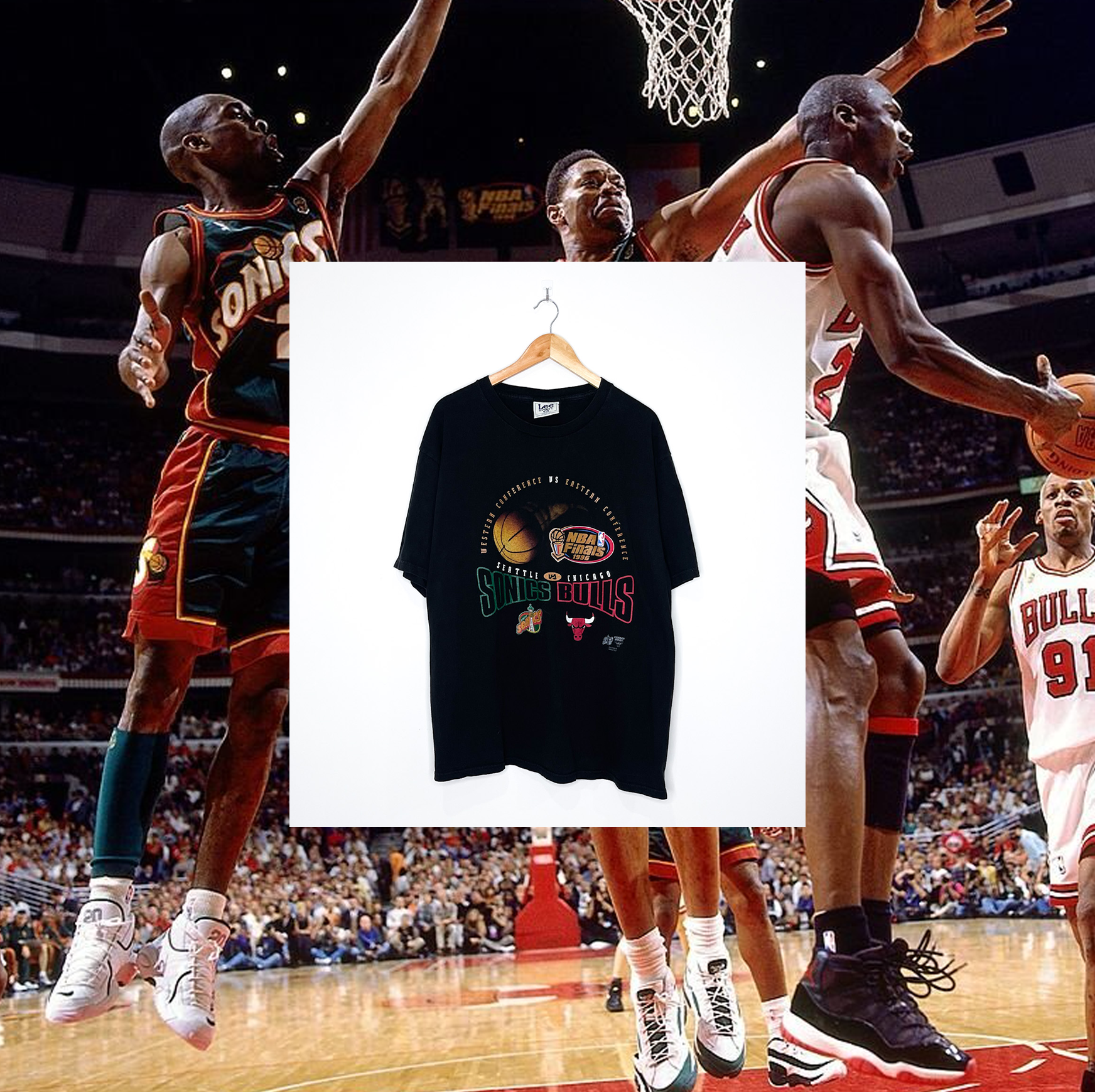 Seattle Supersonics Vs Chicago Bulls 1996 Finals Tee - Faded Black