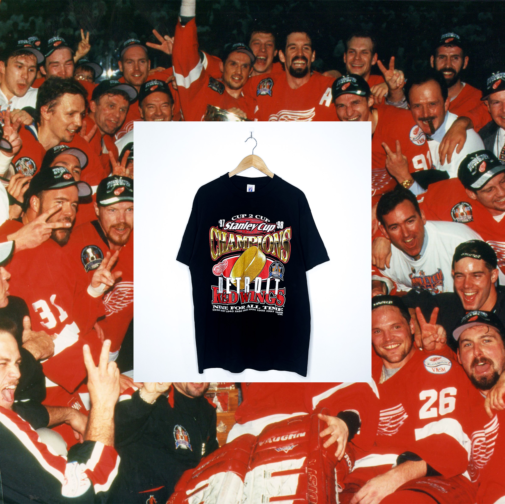 DETROIT RED WINGS “Cup 2 Cup 97-98 Stanley Cup Champions' VINTAGE RING TEE (Deadstock)