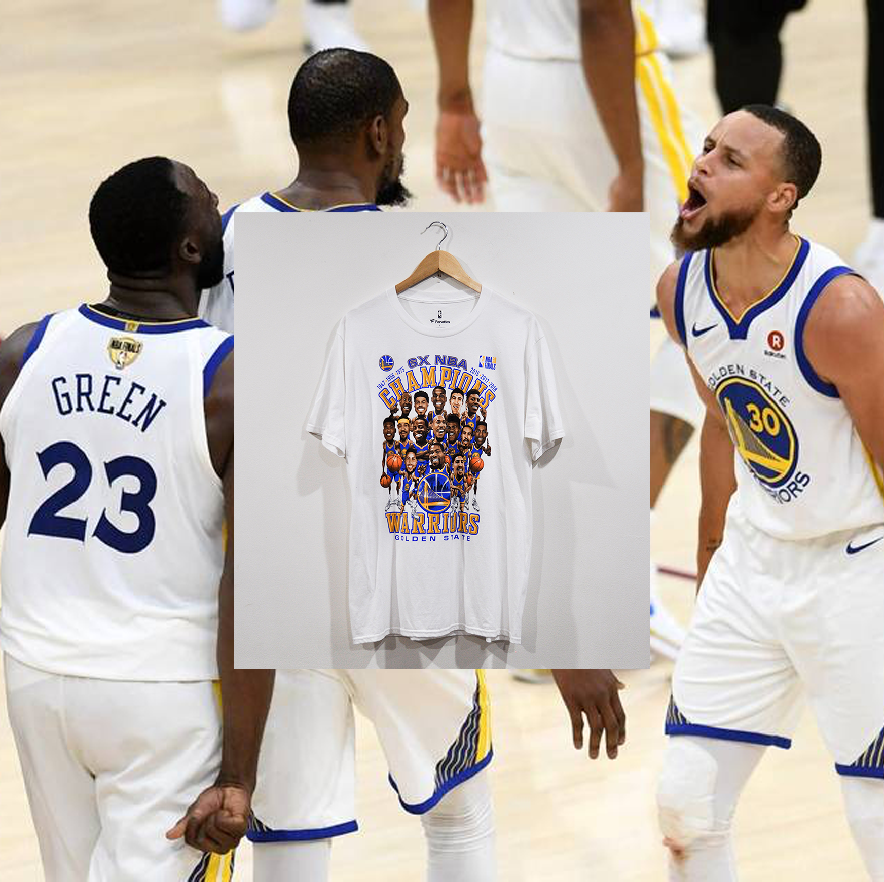 GOLDEN STATE WARRIORS " 6 x NBA Champions" CARICATURE TEE