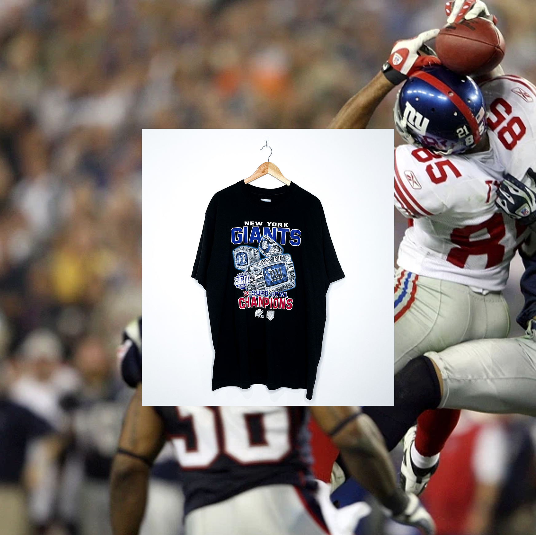 NEW YORK GIANTS "3 x Super Bowl Champions" VINTAGE RING TEE
