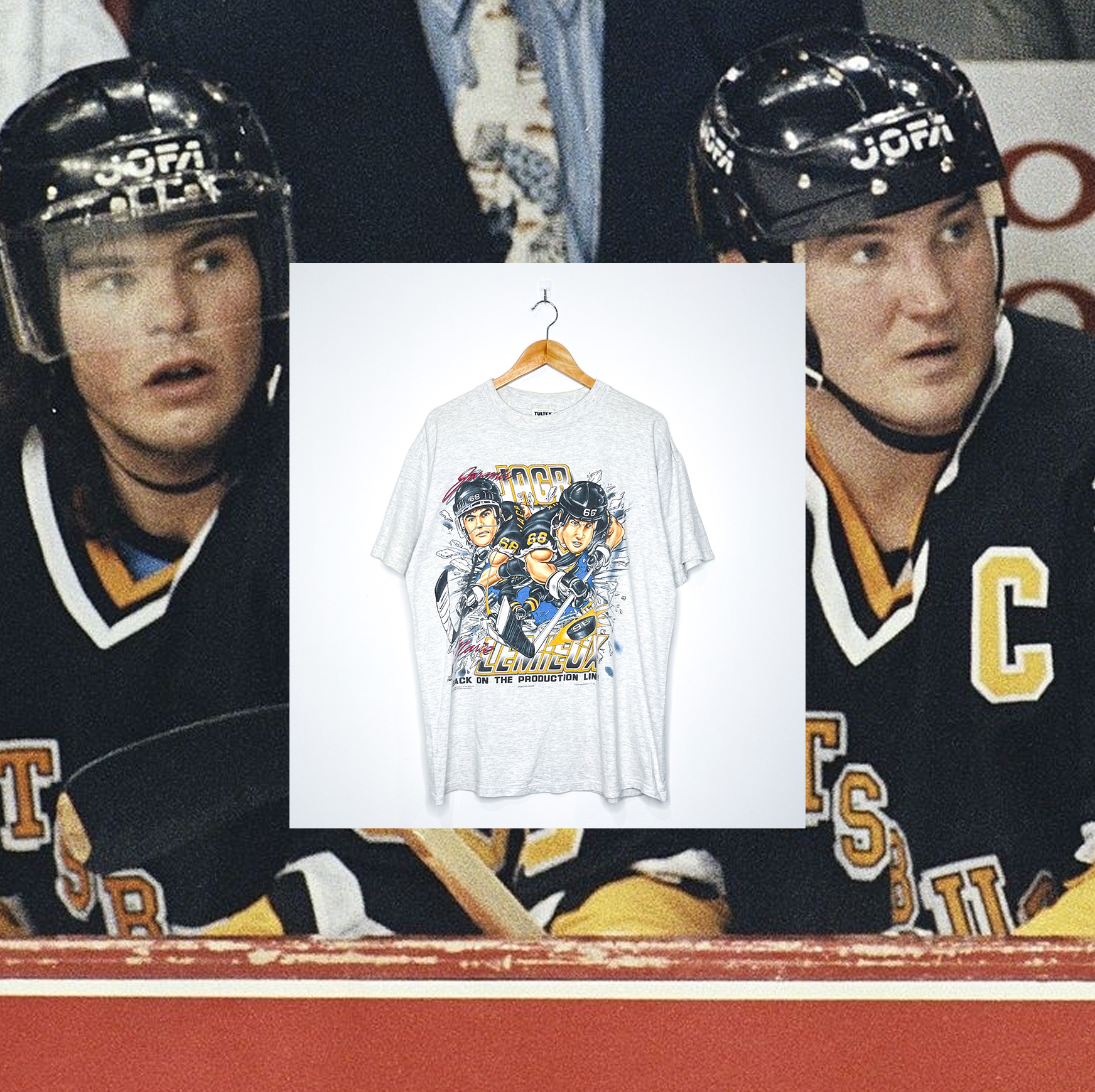 PITTSBURGH PENGUINS "Jagr & Lemieux On The Production Line" CARICATURE TEE