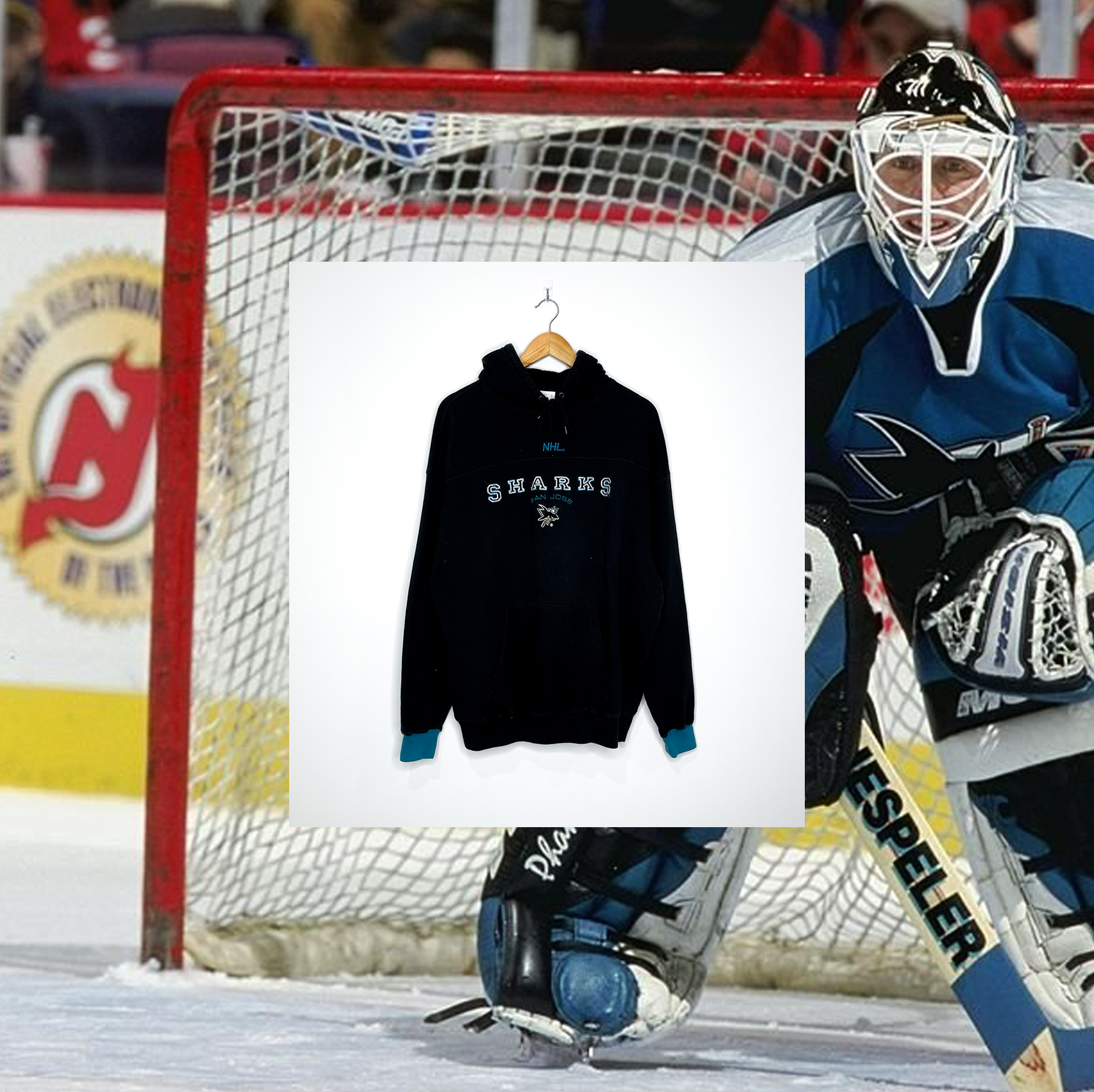SAN JOSE SHARKS VINTAGE EMBROIDERED HOODIE