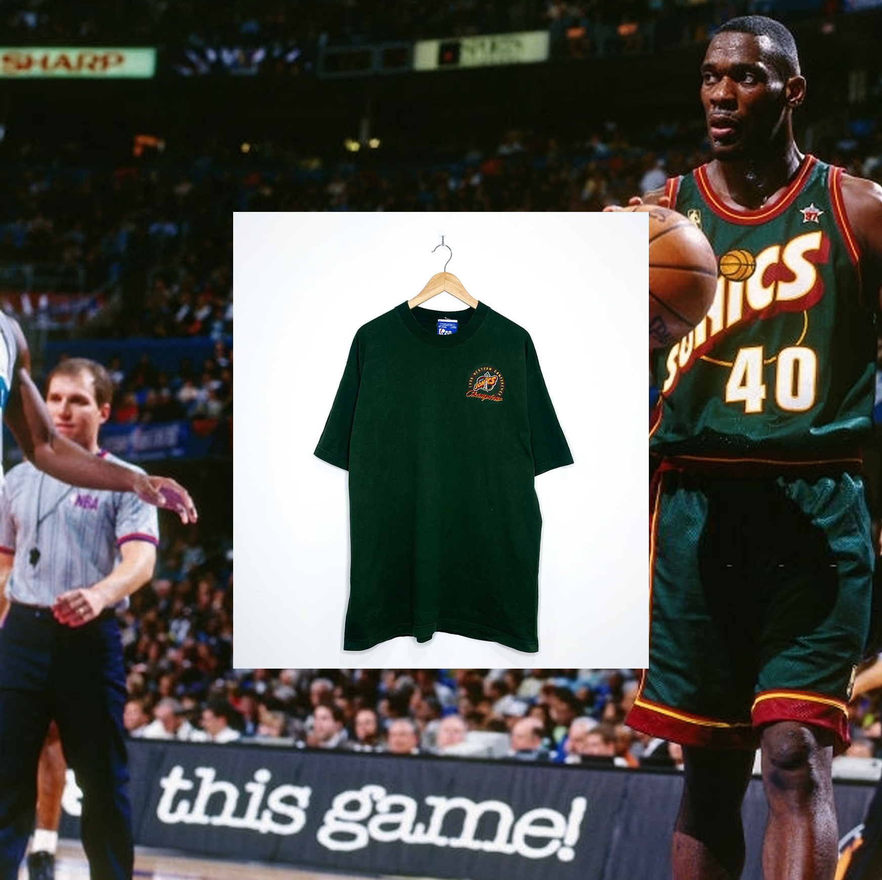 SEATTLE SONICS "1995 Western Conference Champions" VINTAGE EMBROIDRED TEE