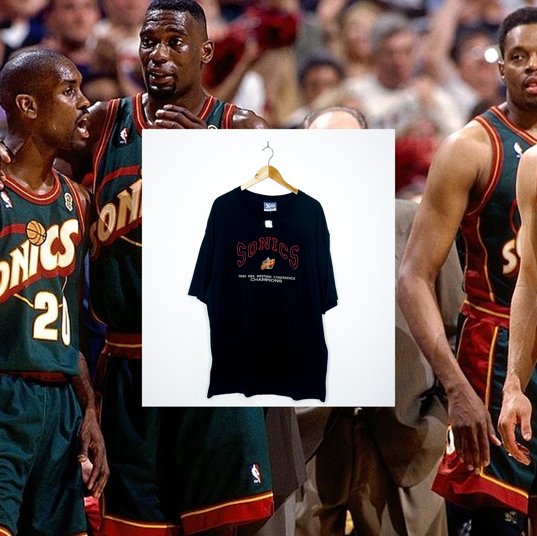 SEATTLE SONICS "1996 NBA Westeren Conference Champions" EMBROIDERED VINTAGE TEE (Deadstock)