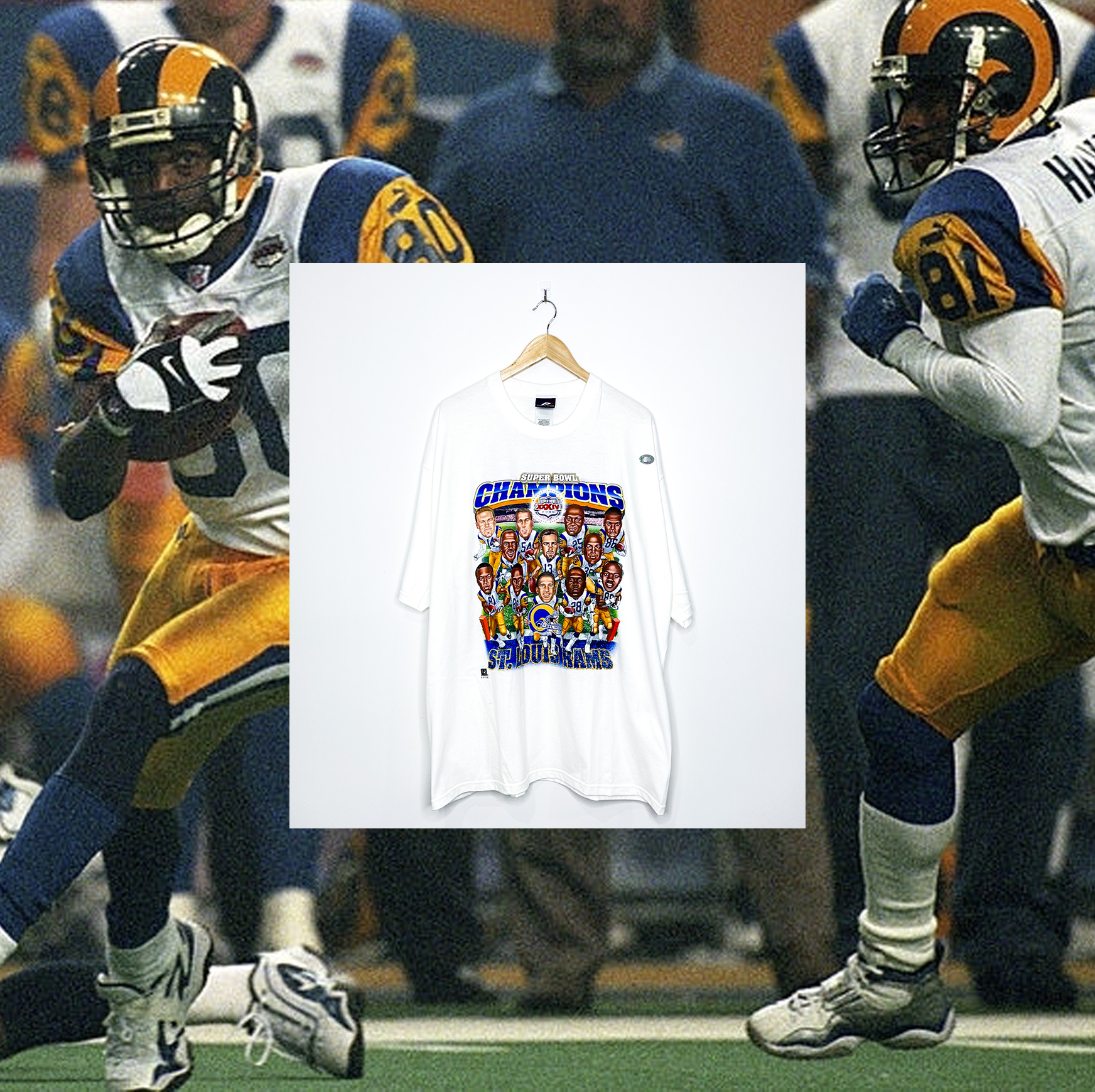 ST. LOUIS RAMS "Super Bowl XXXIV Champions" CARICATURE TEE (Deadstock)